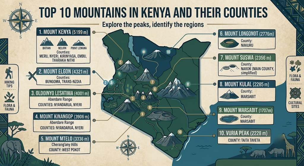 Top 10 Mountains in Kenya and their Counties